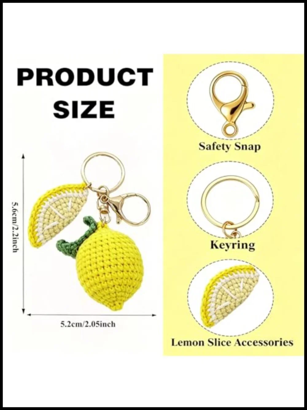 Handmade Crochet Lemon Fruit Keychain Backpack Purse Charm Gift for Women